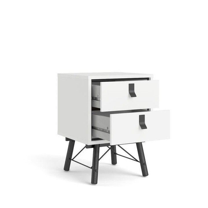TVILUM Chevet 2 tiroirs - Blanc et noir mat - L 43,3 x P 40,1 x H 59,6