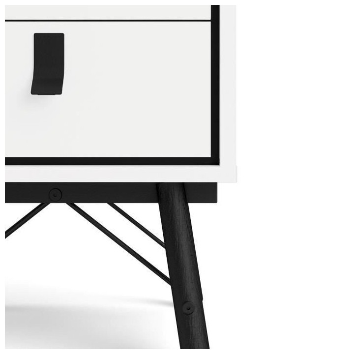 TVILUM Chevet 2 tiroirs - Blanc et noir mat - L 43,3 x P 40,1 x H 59,6