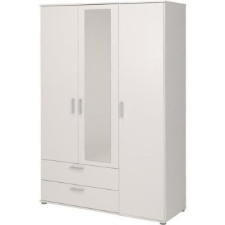 PARISOT Armoire battante 3 portes + 2 grands tiroirs et un miroir - Bl