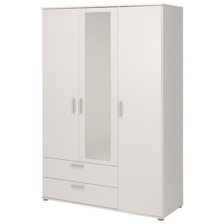 PARISOT Armoire battante 3 portes + 2 grands tiroirs et un miroir - Bl