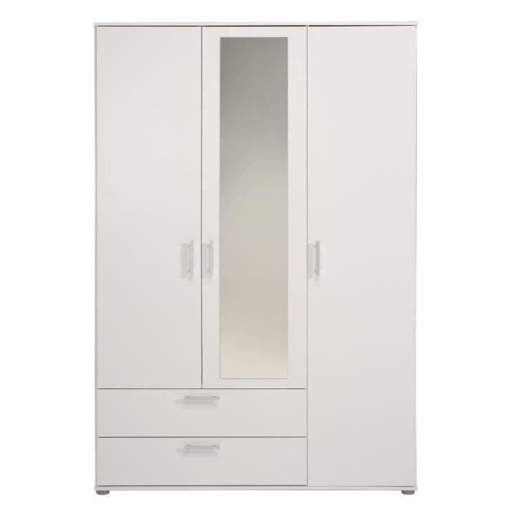 PARISOT Armoire battante 3 portes + 2 grands tiroirs et un miroir - Bl