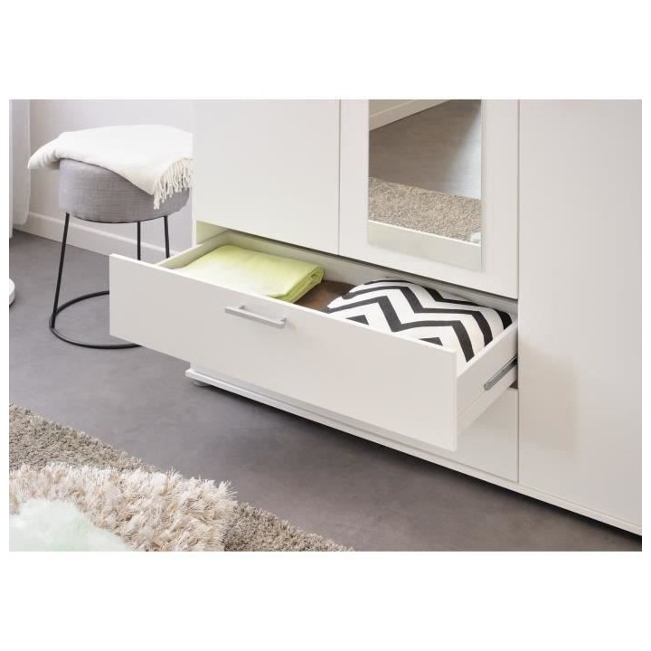 PARISOT Armoire battante 3 portes + 2 grands tiroirs et un miroir - Bl