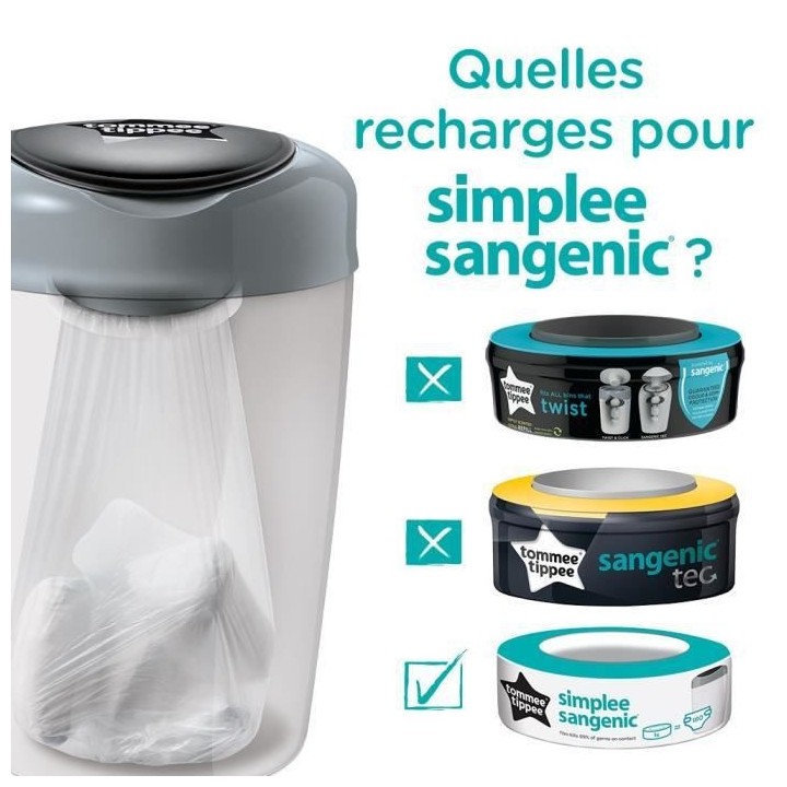 TOMMEE TIPPEE Starter Pack Sangenic SIMPLEE - 1 bac + 6 recharges