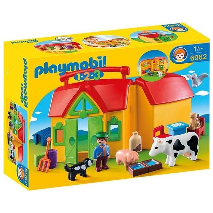 PLAYMOBIL - 6962 - PLAYMOBIL 1.2.3 - Ferme transportable avec animaux