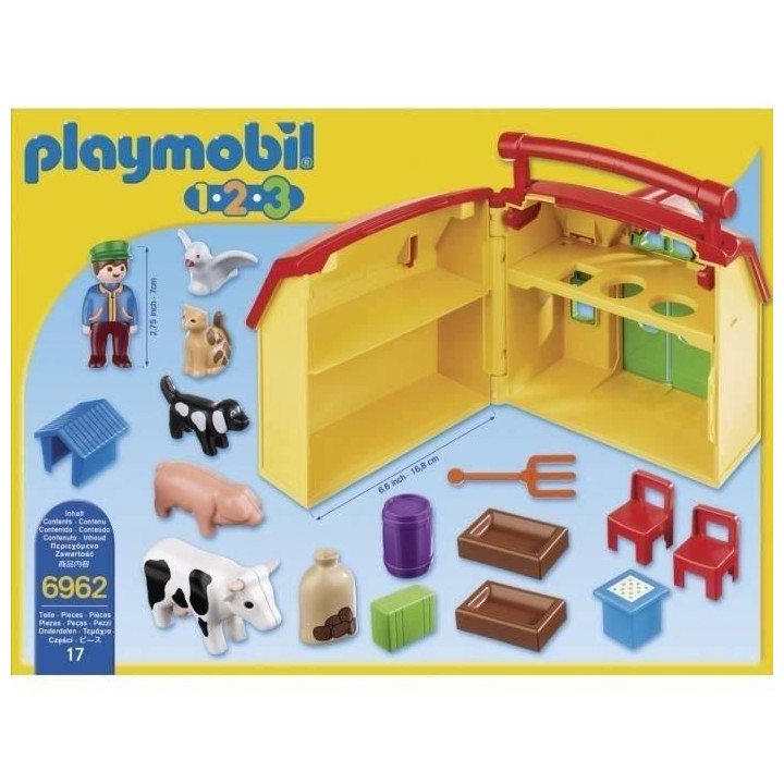 PLAYMOBIL - 6962 - PLAYMOBIL 1.2.3 - Ferme transportable avec animaux
