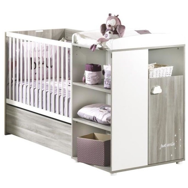 BABYPRICE Lit Bébé Combiné Évolutif Smile Chene Silex