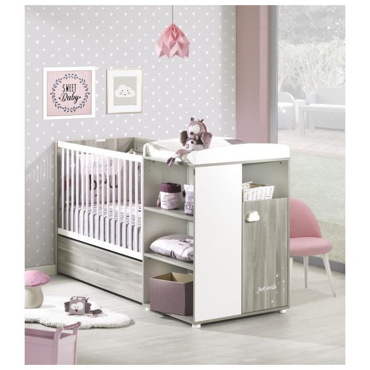 BABYPRICE Lit Bébé Combiné Évolutif Smile Chene Silex