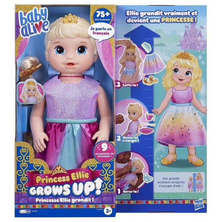 Baby Alive Poupée Princesse Ellie grandit !, poupée de 45 cm qui p