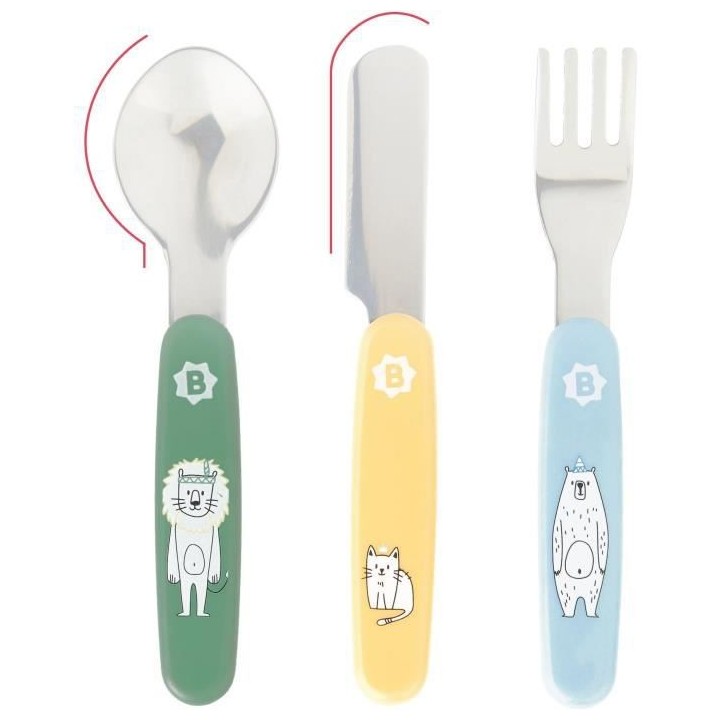 Badabulle Couverts métal, Contient 1 Fourchette, 1 Couteau et 1 Cuill