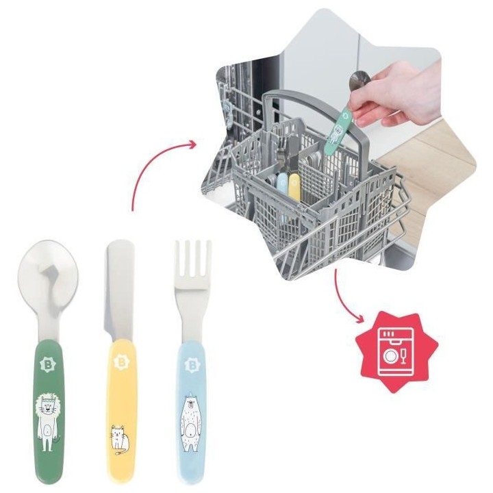 Badabulle Couverts métal, Contient 1 Fourchette, 1 Couteau et 1 Cuill