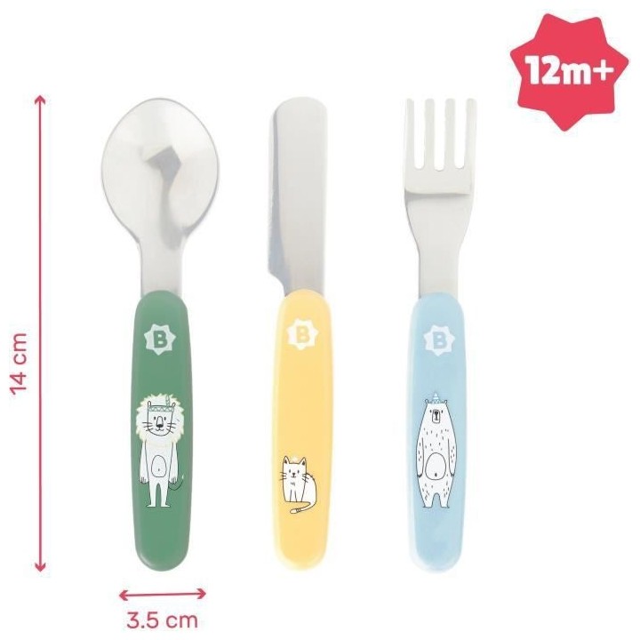 Badabulle Couverts métal, Contient 1 Fourchette, 1 Couteau et 1 Cuill