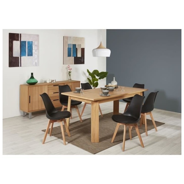 BJORN Lot de 6 chaises pieds en Hetre - Simili Noir - L 48,5 x P 58 x