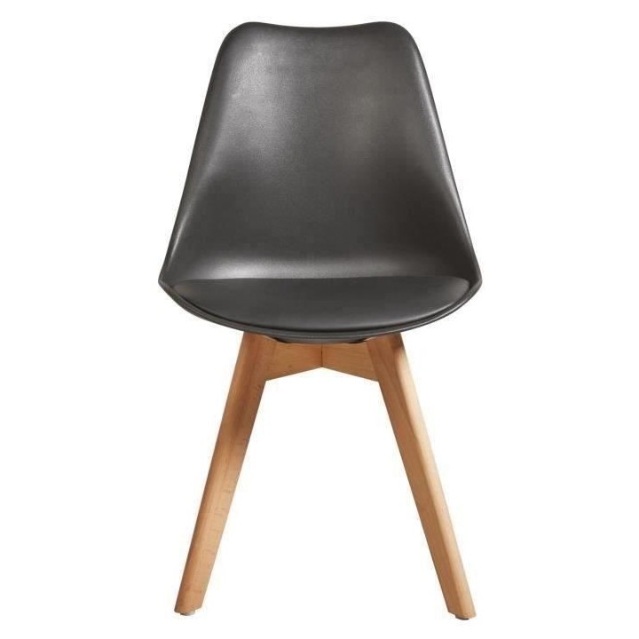 BJORN Lot de 6 chaises pieds en Hetre - Simili Noir - L 48,5 x P 58 x