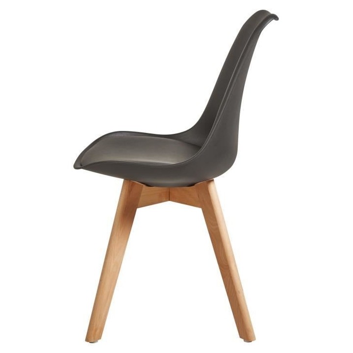 BJORN Lot de 6 chaises pieds en Hetre - Simili Noir - L 48,5 x P 58 x