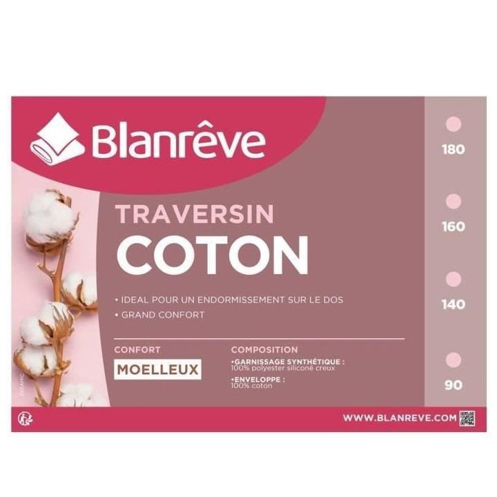 BLANREVE Traversin en coton - 160 cm - Blanc