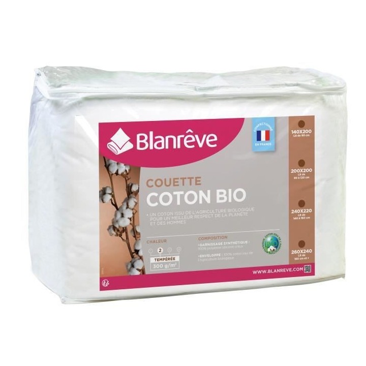 BLANREVE Couette tempérée Coton BIO - 300g/m² - 240x260cm