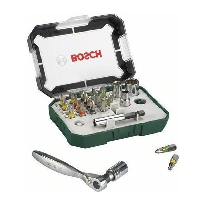 Set embout de vissage Bosch (Kit 26 pieces, Assortiment d'embouts de vissage avec cliquet)