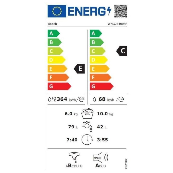 Lave-linge séchant BOSCH WNG25400FF SER6 - 10 / 6 kg - 1400 trs/min -