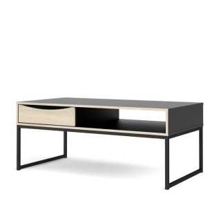 TVILUM Table basse 1 tiroir - Décor chene et noir - L 117,2 x P 60 x