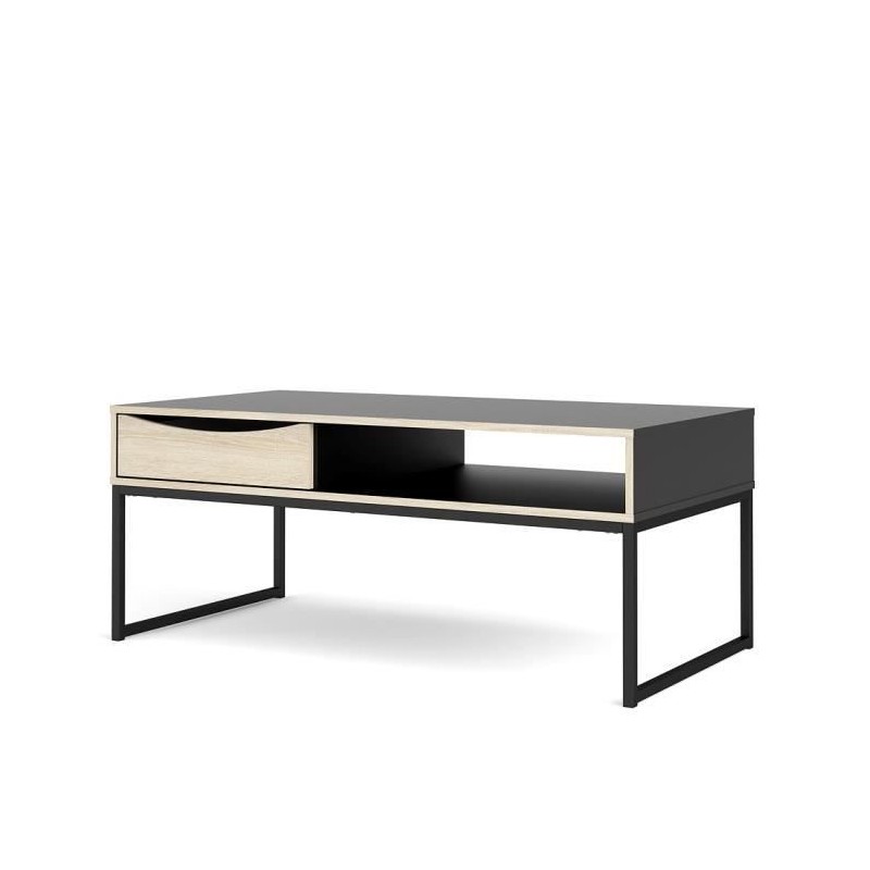 TVILUM Table basse 1 tiroir - Décor chene et noir - L 117,2 x P 60 x H 48,2 cm - STUBBE