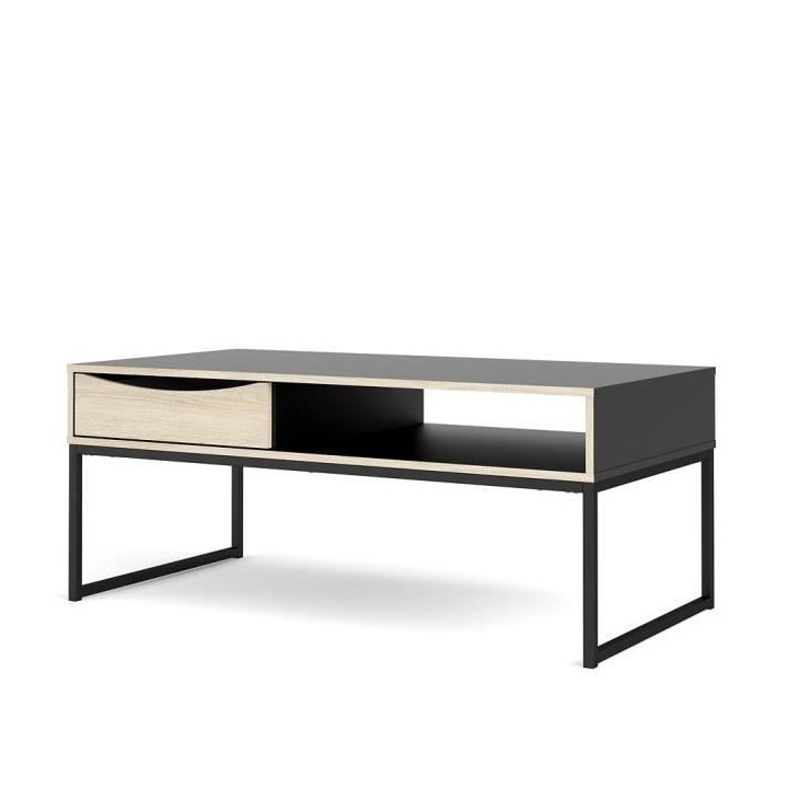 TVILUM Table basse 1 tiroir - Décor chene et noir - L 117,2 x P 60 x