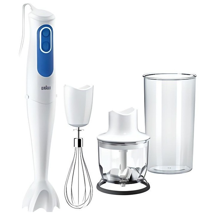 BRAUN Mixeur plongeant avec hachoir Omelette - MQ3025WH - Blanc et Ble