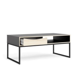 TVILUM Table basse 1 tiroir - Décor chene et noir - L 117,2 x P 60 x H 48,2 cm - STUBBE