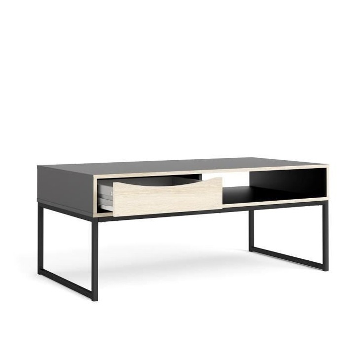 TVILUM Table basse 1 tiroir - Décor chene et noir - L 117,2 x P 60 x