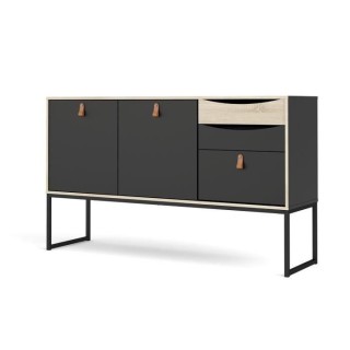 TVILUM Enfilade 2 portes 3 tiroirs - Décor chene et noir - L 147,2 x