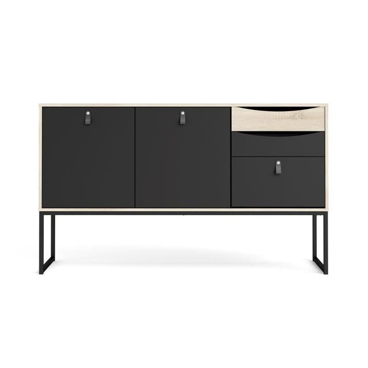 TVILUM Enfilade 2 portes 3 tiroirs - Décor chene et noir - L 147,2 x