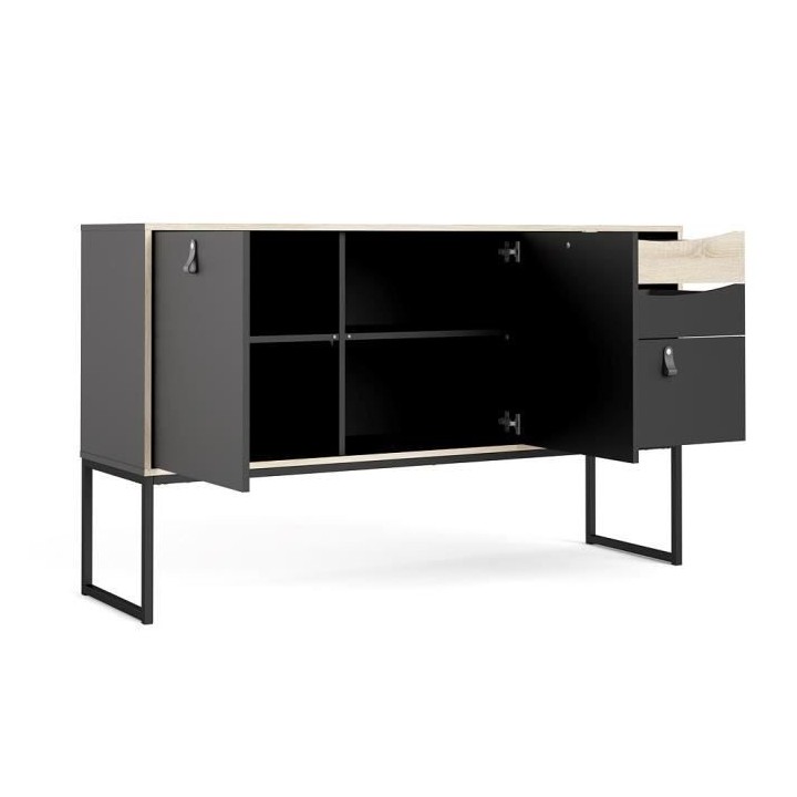 TVILUM Enfilade 2 portes 3 tiroirs - Décor chene et noir - L 147,2 x