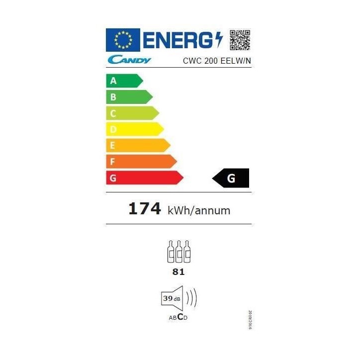 CANDY CWC 200 EELW/N - Cave a Vin WIFI - 236L - 49 cm x 143,5 cm - Noi