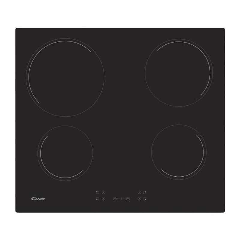 CANDY CH64CCB Plaque de cuisson vitrocéramique - 4 zones - 6500 W - L 56 x P 49 cm - Revetement verre - Noir