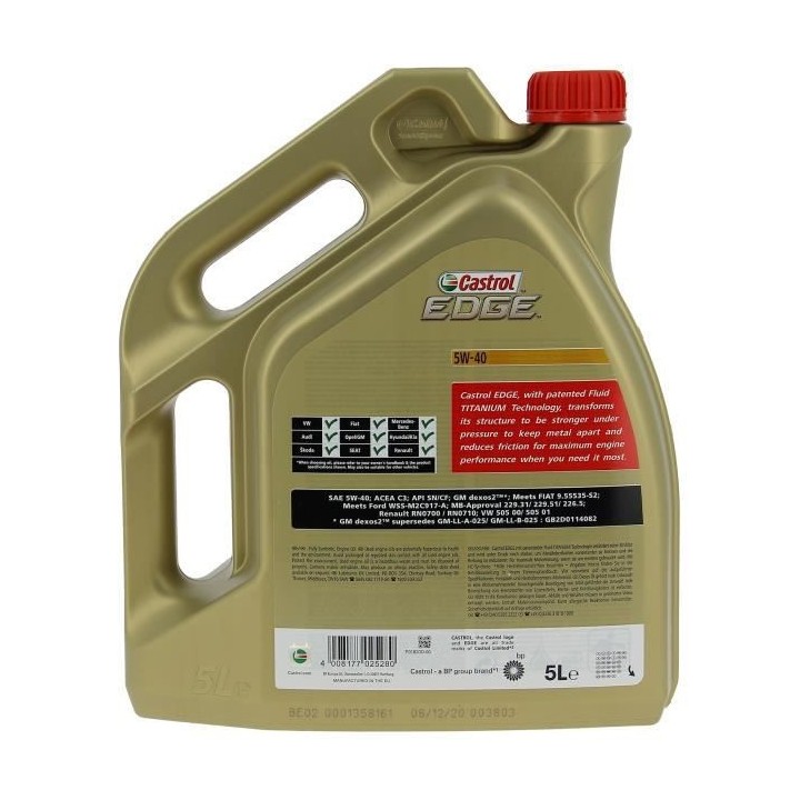 CASTROL Huile-Additif Edge - Synthetique / 5W40 / 5L