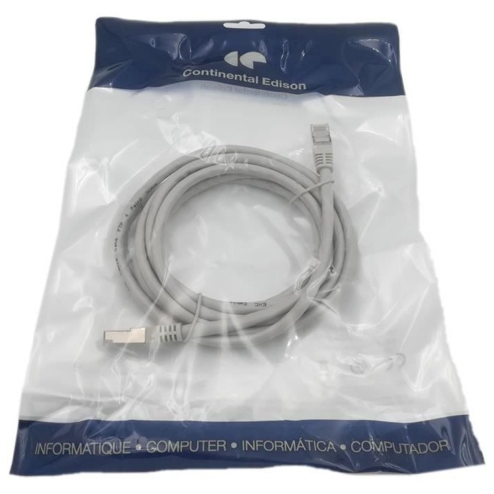 Câble RJ45 CONTINENTAL EDISON cat.6 blindé FTP 3 m