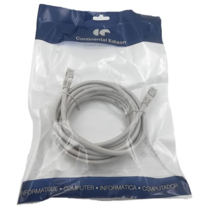 Câble RJ45 CONTINENTAL EDISON cat.6 blindé FTP 5 m