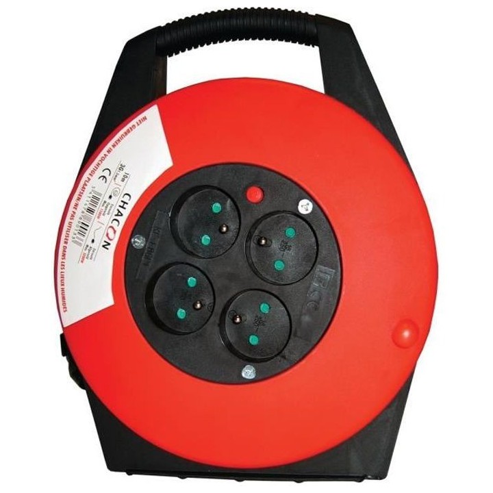 CHACON Enrouleur ménager 10m 4 prises 16 A 3x1,5mm² avec poignée