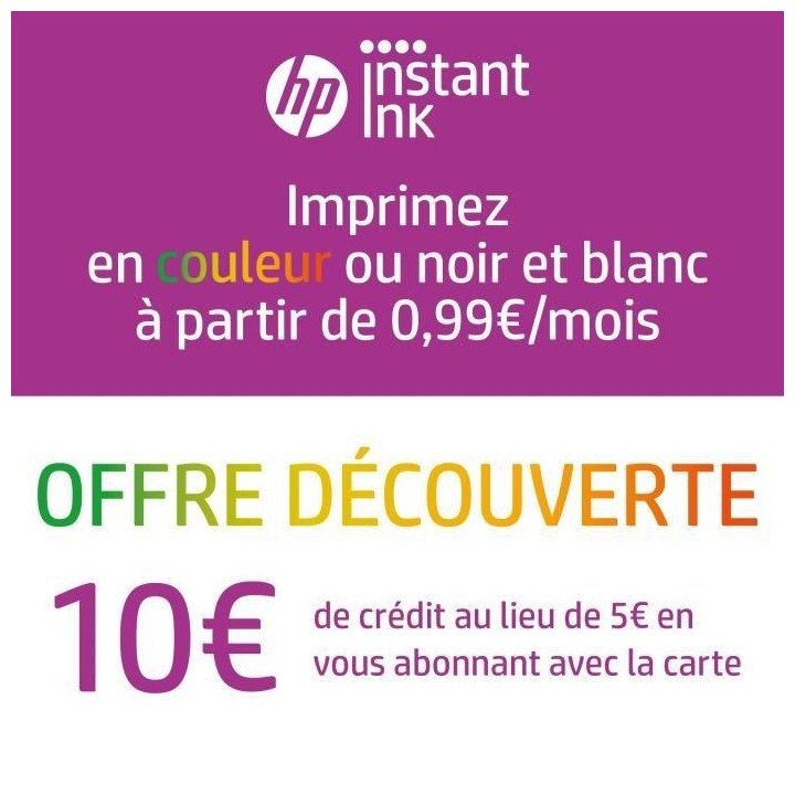 HP Carte prépayée Instant Ink - Forfait d'impression cartouches et t