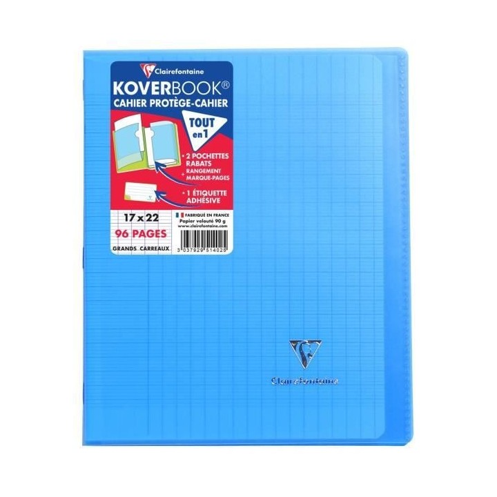 CLAIREFONTAINE - Cahier piqûre KOVERBOOK - 17 x 22 - 96 pages Seyes -