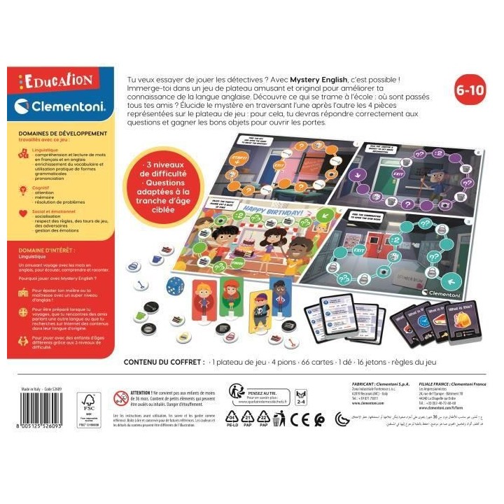 CLEMENTONI - PRESCHOOL GAMES - Mystery English -52609. Dimensions : 37