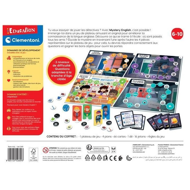 CLEMENTONI - PRESCHOOL GAMES - Mystery English -52609. Dimensions : 37