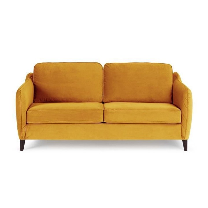 HEXAGONE Canapé Convertible 3 places - Velours ocre - Couchage expres