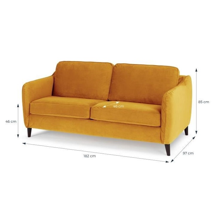 HEXAGONE Canapé Convertible 3 places - Velours ocre - Couchage expres