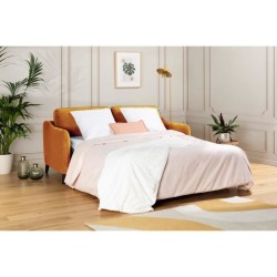 HEXAGONE Canapé Convertible 3 places - Velours ocre - Couchage express - L 182 x P 85 x H 97 cm - CLYDE