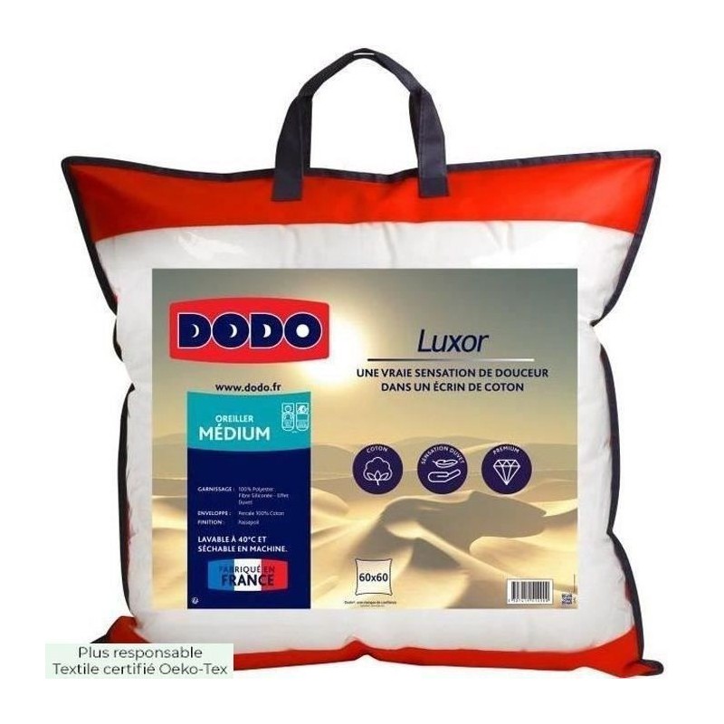 DODO Oreiller LUXOR 60x60 cm - 100% Coton - Effet Duvet