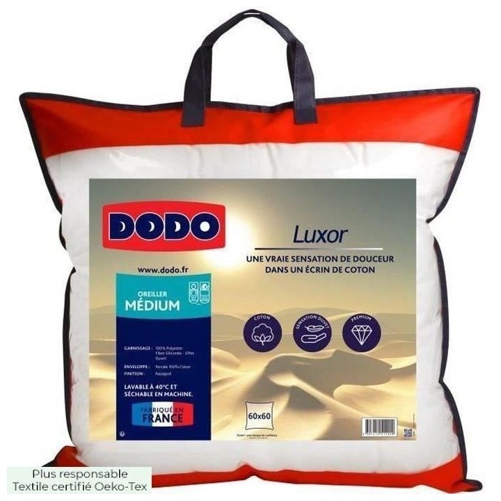 DODO Oreiller LUXOR 60x60 cm - 100% Coton - Effet Duvet