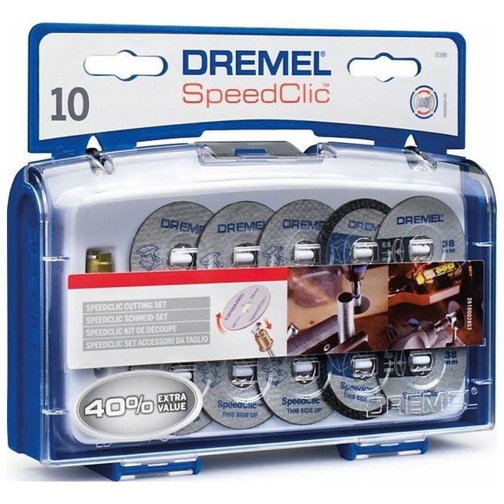 Coffret de 10 disques a tronçonner Dremel EZ SpeedClic (avec Mandrin