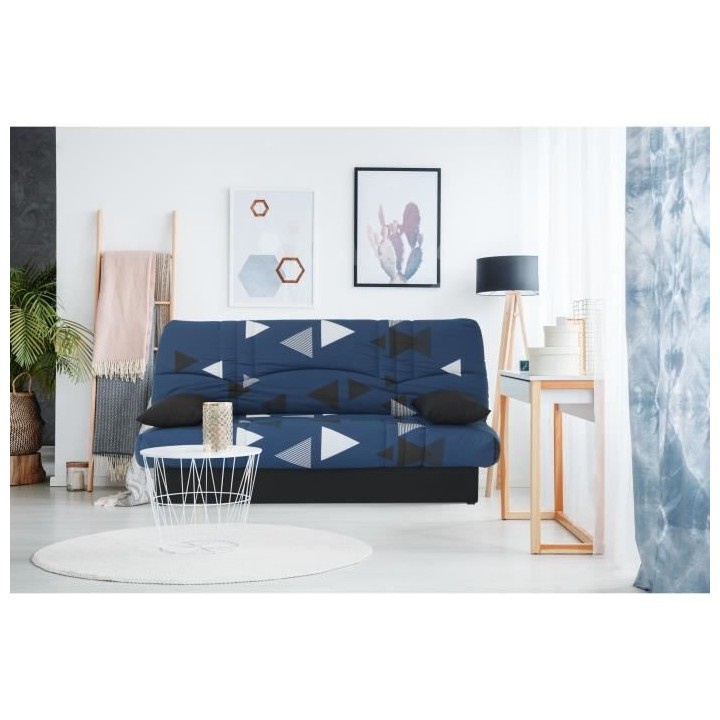Banquette clic clac 3 places - tissu Bikini bleu - Style contemporain