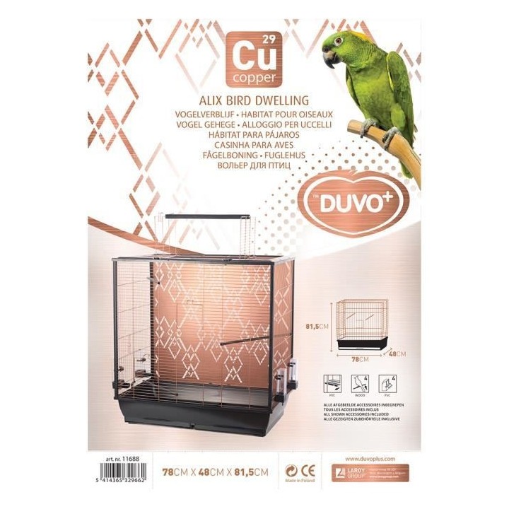 DUVO+ Cage Copper Alix 78 x 48 x 81,5 cm - 9,18 kg - Noir et cuivre -