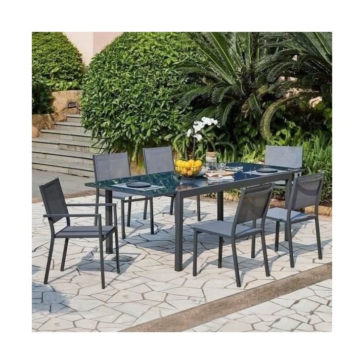Salon de jardin en aluminium 4 a 6 personnes - Table extensible 180-24